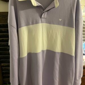 White Birch Lavender and Cream Casual Button Down Dress